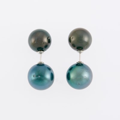 Lot 1079 - Pair of Gray Tahitian Cultured Pearl 'Back and Forth' Earrings
