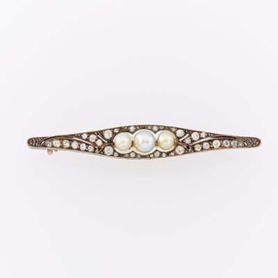 Lot 1117 - Antique Silver, Silver-Gilt, Pearl and Diamond Bar Brooch