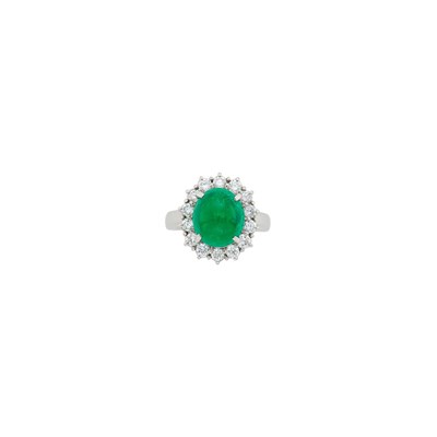 Lot 61 - Platinum, Cabochon Emerald and Diamond Ring