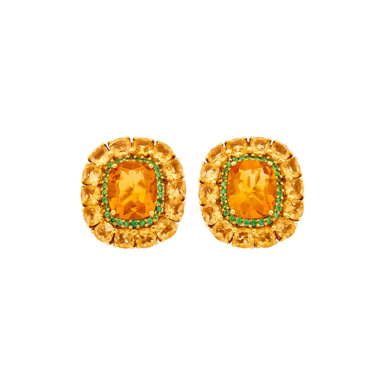Lot 4 - Seaman Schepps Pair of Gold, Bicolor Citrine and Green Garnet Earclips