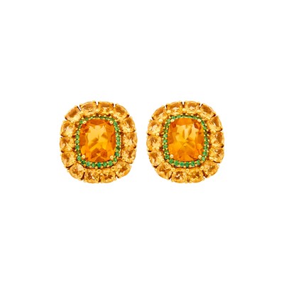 Lot 4 - Seaman Schepps Pair of Gold, Bicolor Citrine and Green Garnet Earclips