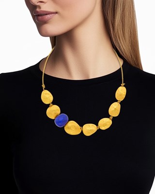 Lot 30 - High Karat Gold and Lapis Bead Chain Necklace and Pair of Gold and Lapis Earrings