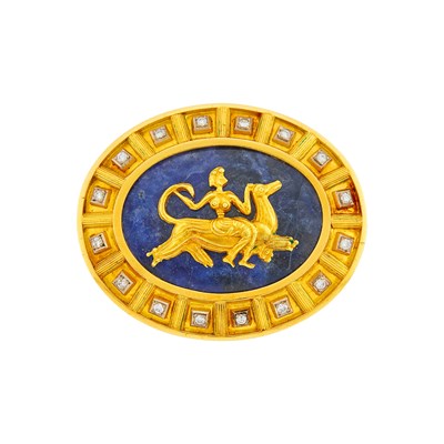 Lot 29 - Ilias Lalaounis Gold, Sodalite and Diamond Clip-Brooch