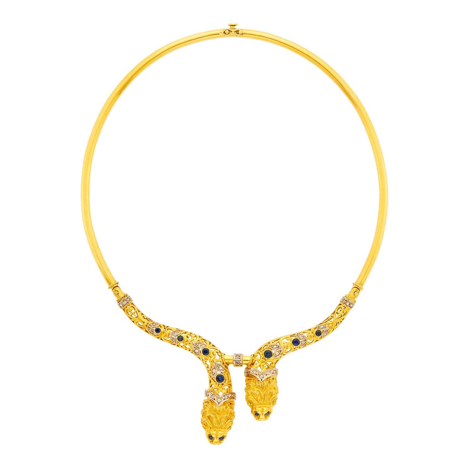 Lot 32 - Two-Color Gold, Sapphire and Diamond Collar Chimera Necklace