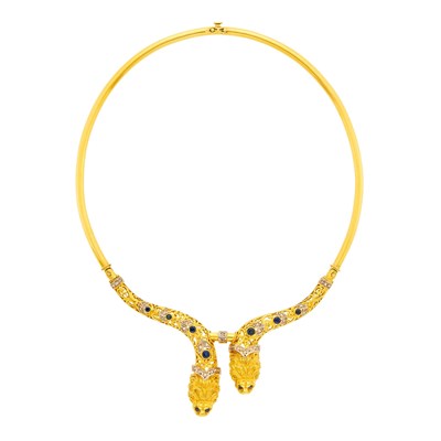 Lot 32 - Two-Color Gold, Sapphire and Diamond Collar Chimera Necklace