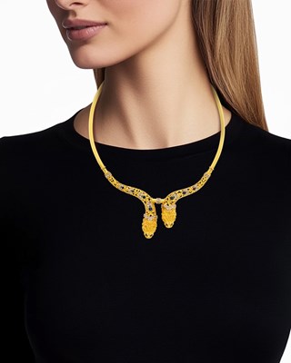 Lot 32 - Two-Color Gold, Sapphire and Diamond Collar Chimera Necklace