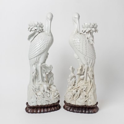 Lot 523 - Pair of Blanc de Chine Porcelain Figures of Cranes