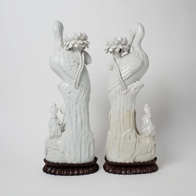 Lot 523 - Pair of Blanc de Chine Porcelain Figures of Cranes