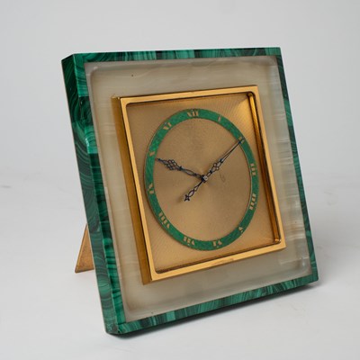 Lot 531 - Continental Onyx and Malachite Table Clock