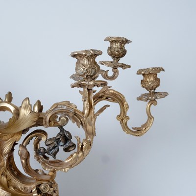 Lot 60 - Monumental Louis XV Style Gilt and Patinated Bronze Figural Centerpiece