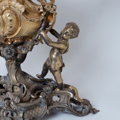 Lot 60 - Monumental Louis XV Style Gilt and Patinated Bronze Figural Centerpiece