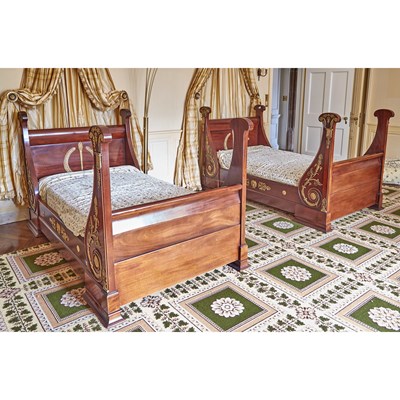Lot 253 - Pair of Empire Style Gilt-Bronze Mahogany Twin Size Beds