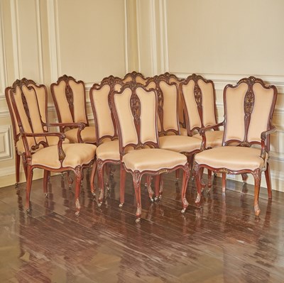 Lot 641 - Set of Art Nouveau Rococo Style Mahogany Dining Chairs