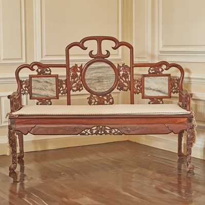 Lot 700 - Chinese Marble Inset Hardwood Settee