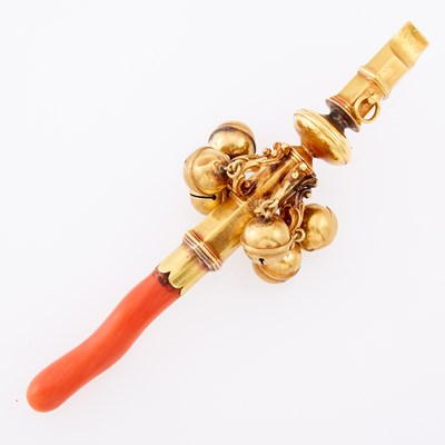 Lot 1134 - Victorian Gold and Coral Baby Rattle