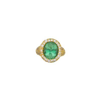 Lot 16 - Nicholas Varney Gold, Sea Green Tourmaline, Gem-Set, Diamond and Colored Diamond Ring