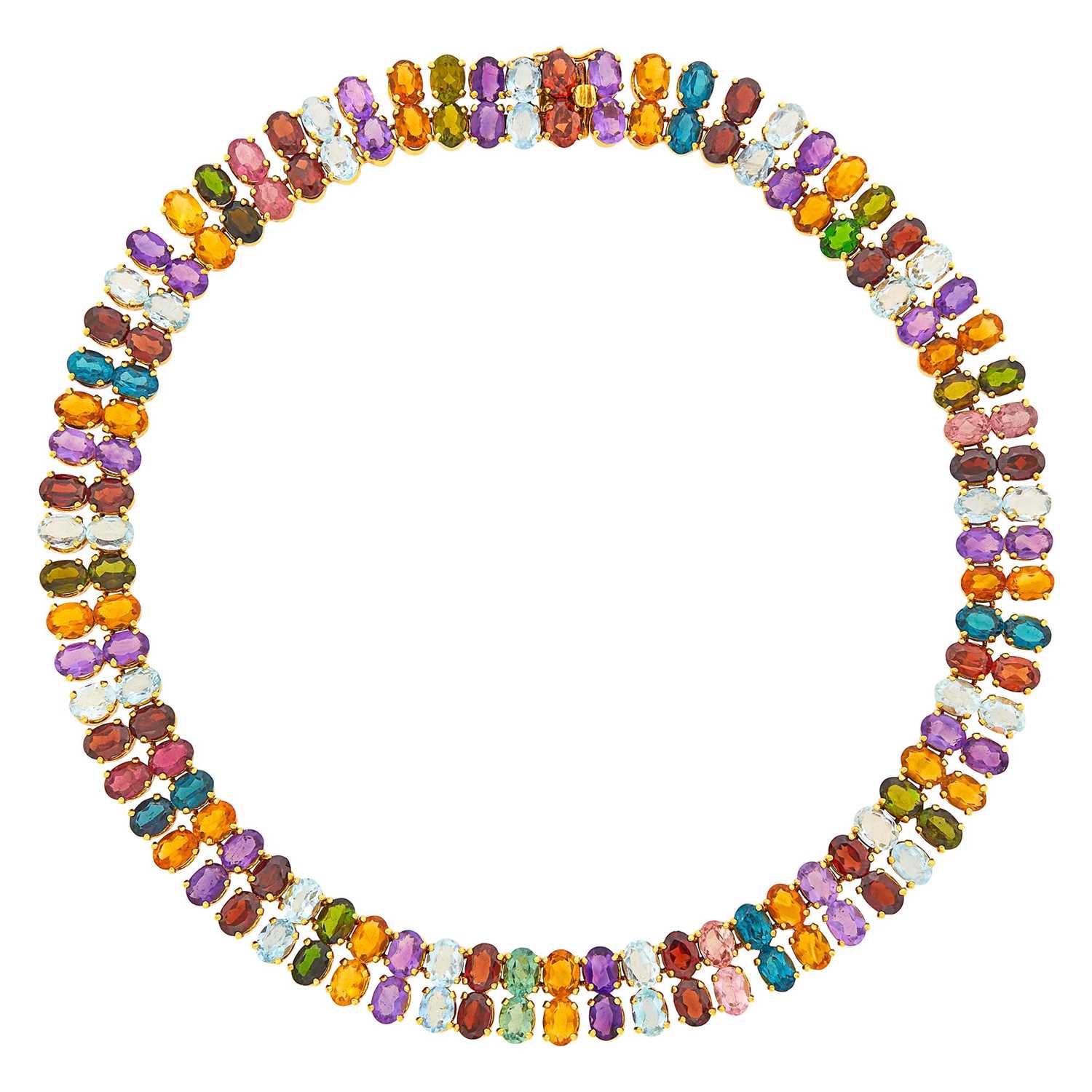 Lot 1093 - Two Row Gold and Multicolored Stone Necklace