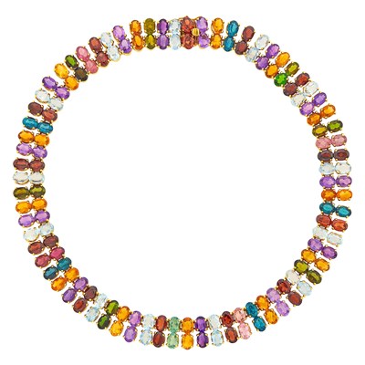 Lot 1093 - Two Row Gold and Multicolored Stone Necklace
