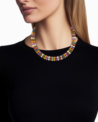 Lot 1093 - Two Row Gold and Multicolored Stone Necklace