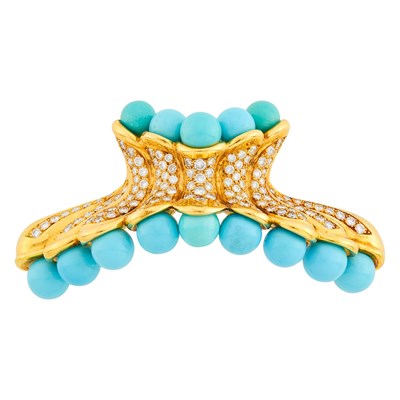 Lot 61 - Gold, Turquoise and Diamond Pony-Tail Barrette, France