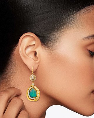 Lot 18 - Pair of Gold, Black Opal and Diamond Pendant-Earrings