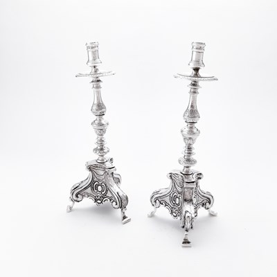 Lot 154 - Pair of South American Silver Altar Sticks