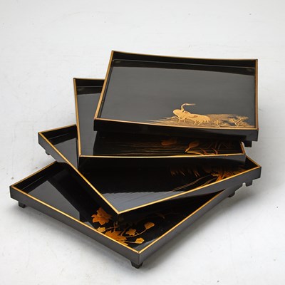 Lot 742 - Four Japanese Parcel Gilt Lacquer Stacking Trays