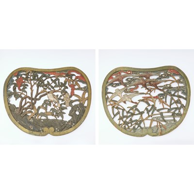 Lot 745 - A Pair of Japanese Openwork Carved and Polychromed Wood Panels