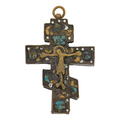 Lot 76 - Russian Metal Alloy and Enamel Reliquary Cross