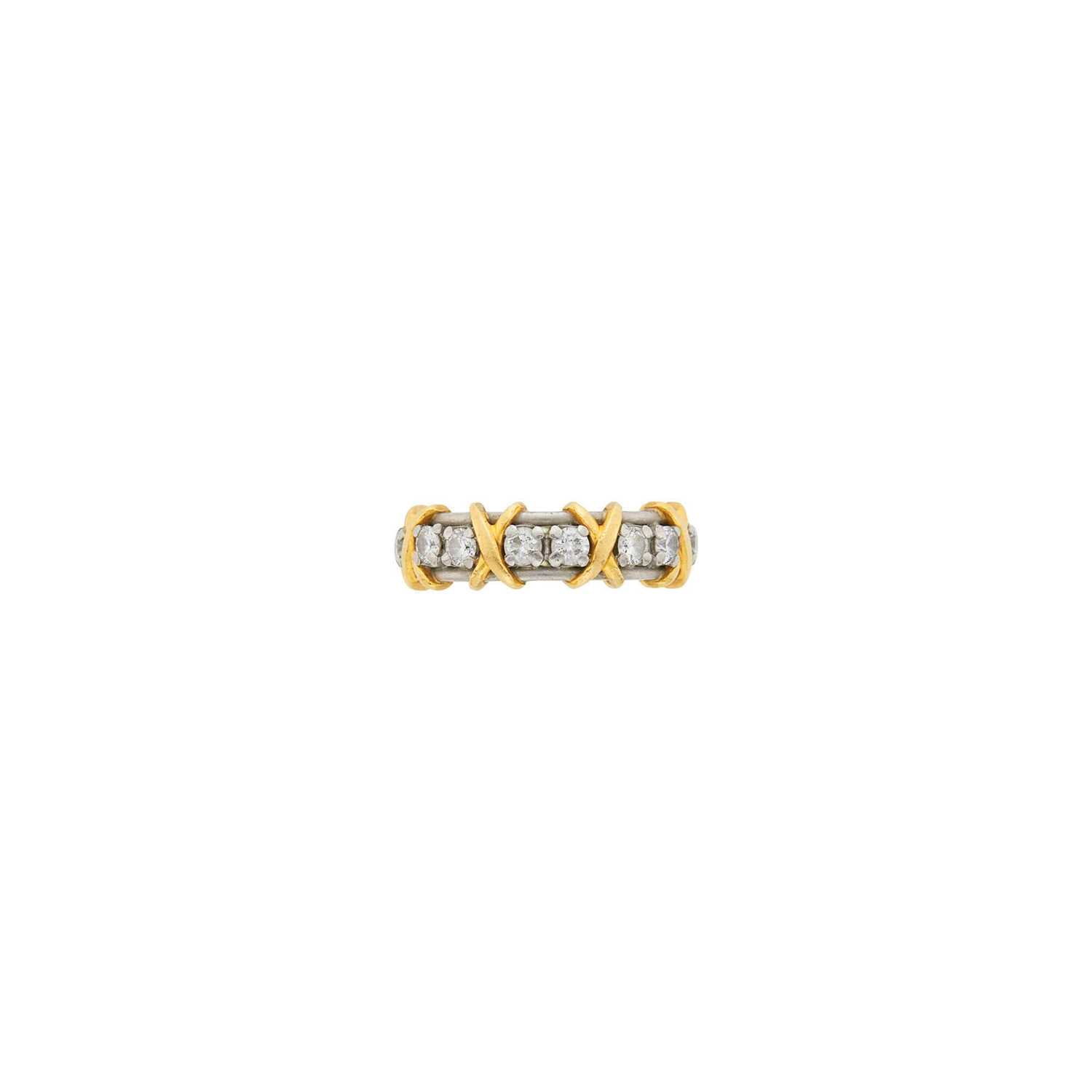 Lot 37 - Tiffany & Co, Schlumberger Platinum, Gold and Diamond 'Sixteen Stone' Band Ring