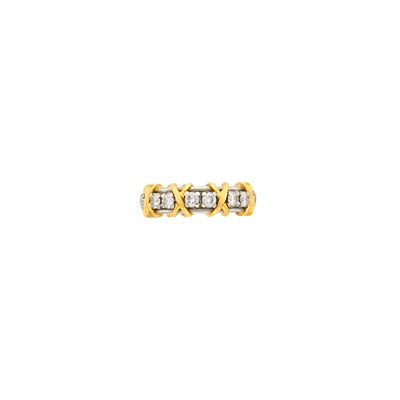 Lot 1052 - Tiffany & Co, Schlumberger Platinum, Gold and Diamond 'X' Band Ring