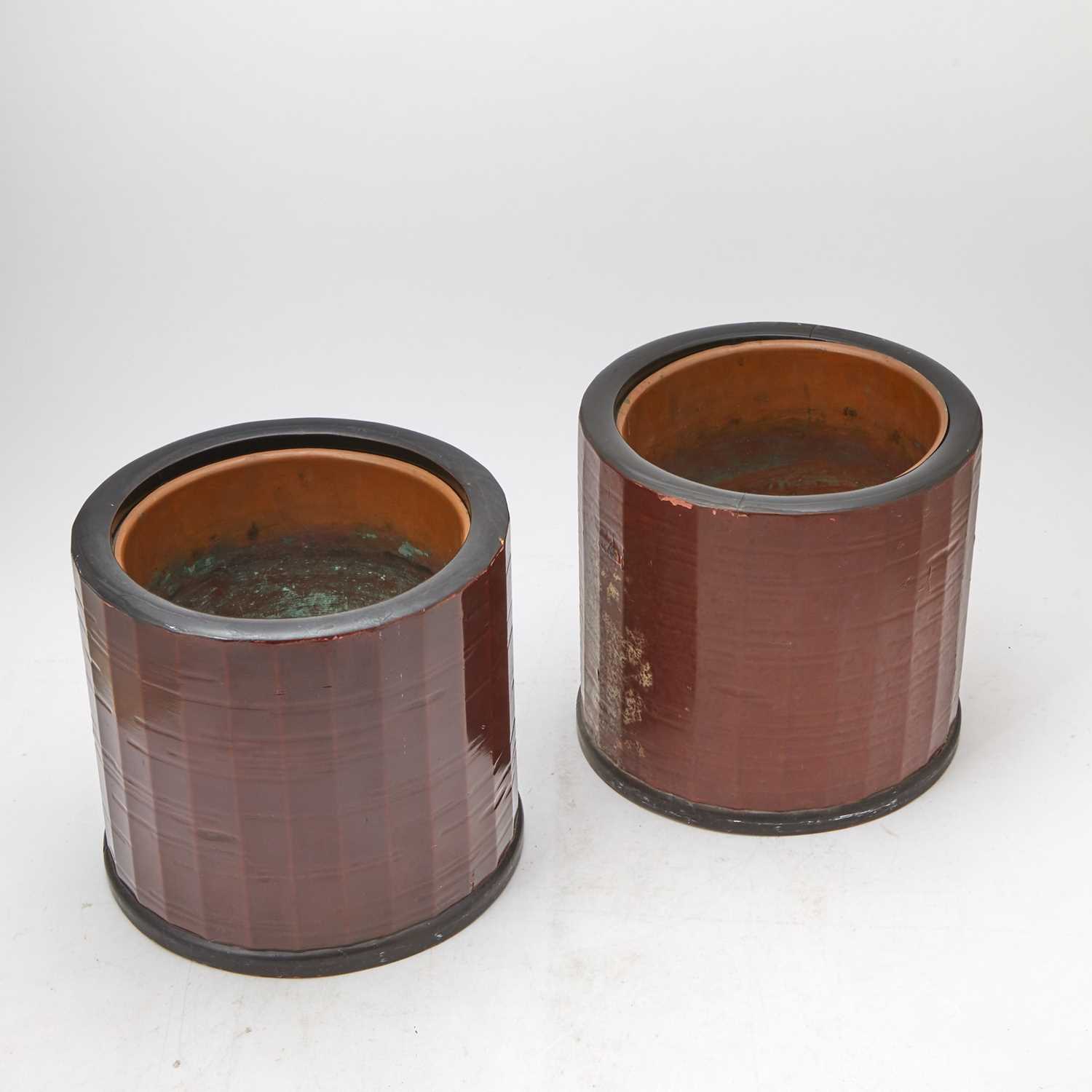 Lot 87 - Pair of Japanese Red and Black Lacquer Hibachi