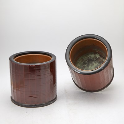 Lot 87 - Pair of Japanese Red and Black Lacquer Hibachi
