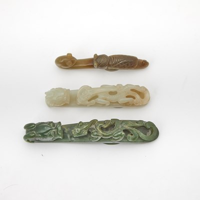 Lot 508 - Three Chinese Jade Belt Hooks