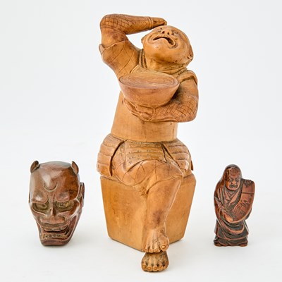 Lot 741 - Three Japanese Boxwood Carvings