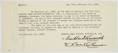 Lot 333 - A loan agreement for the Georgia Warm Springs Foundation, signed by Franklin D. Roosevelt