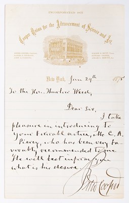 Lot 11 - Autograph letter signed by Peter Cooper to Thurlow Weed