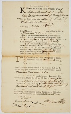 Lot 310 - A 1775 loan agreement document printed by John Dunlap