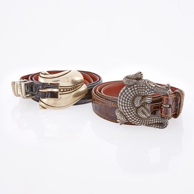 Lot 1305 - Barry Kieselstein-Cord Two Silver and Leather Belts