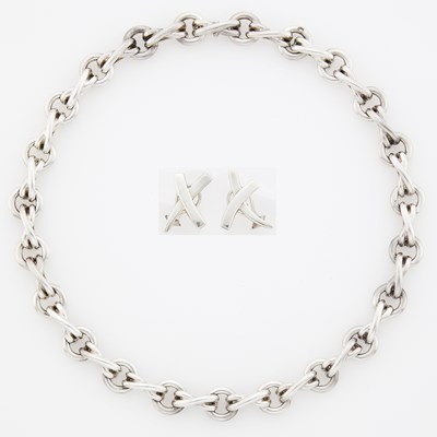 Lot 1302 - Tiffany & Co., Paloma Picasso Silver Link Necklace and Pair of Kiss Earrings