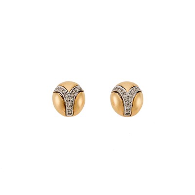 Lot 133 - Pair of Two-Color Gold and Diamond Dome Earrings