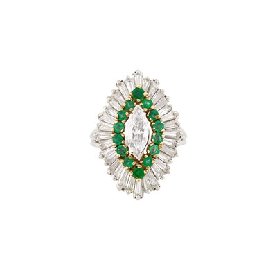 Lot 1167 - Platinum, Gold, Diamond and Emerald Ballerina Ring