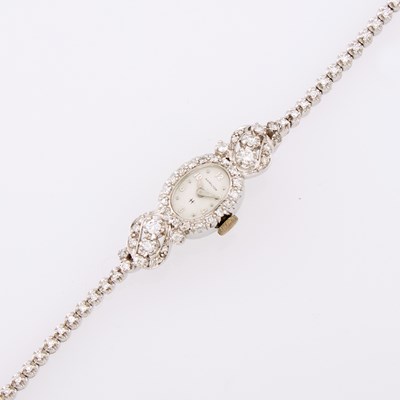 Lot 1093 - Hamilton White Gold and Diamond Bracelet-Watch