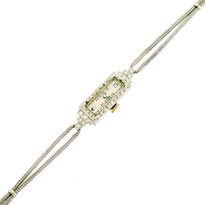 Lot 1100 - Platinum and Diamond Wristwatch with Low Karat White Gold-Filled Bracelet