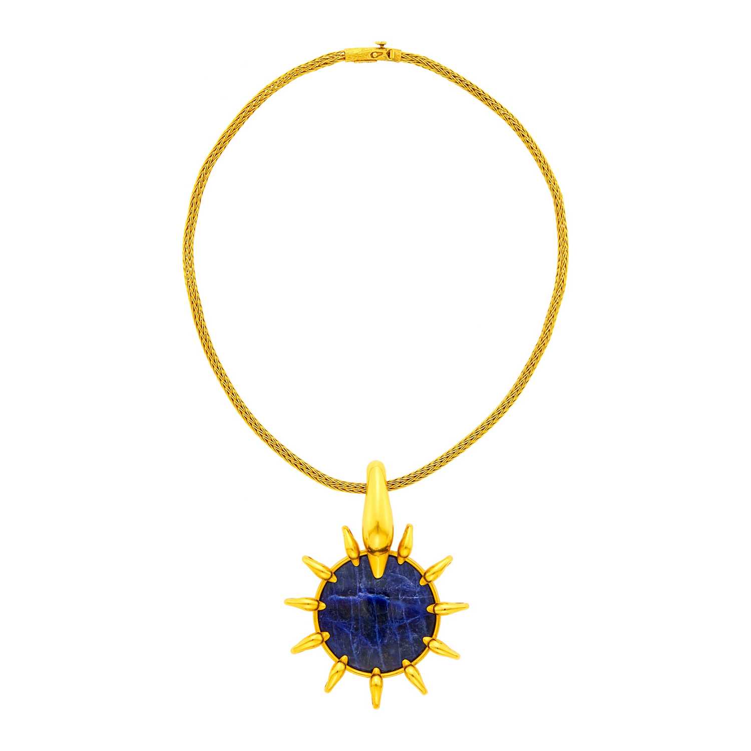 Lot 28 - Ilias Lalaounis Gold and Sodalite Swan Pendant with Braided Mesh Necklace