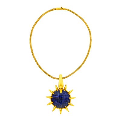 Lot 28 - Ilias Lalaounis Gold and Sodalite Swan Pendant with Braided Mesh Necklace