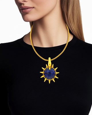 Lot 28 - Ilias Lalaounis Gold and Sodalite Swan Pendant with Braided Mesh Necklace