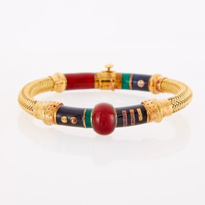 Lot 1022 - La Nouvelle Bague Gold, Silver and Enamel Bangle Bracelet
