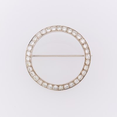Lot 1112 - White Gold and Diamond Circle Brooch