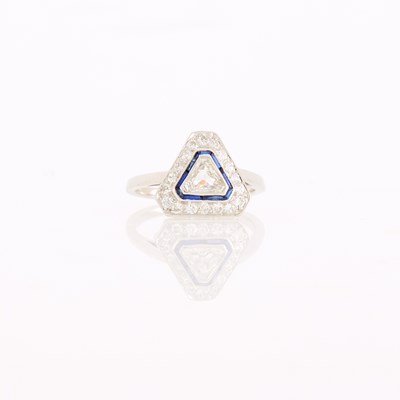 Lot 1230 - White Gold, Diamond and Sapphire Ring